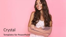  Presentation with pop art pink hair - Beautiful slides featuring woman 20s with long hair backdrop and a lemonade colored foreground