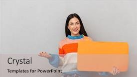  Presentation with blank portrait a4 - Cool new slides with woman 30s holding blank placard backdrop and a  colored foreground