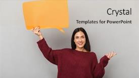  Presentation with blank portrait a4 - Theme enhanced with woman 30s holding blank placard background and a soft green colored foreground