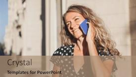  Presentation with millennial - Theme featuring woman-30s-uses-mobile-phone background and a coral colored foreground