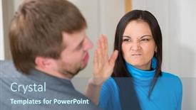  Presentation with young sing woman singing young - PPT theme featuring woman about to slap her partner background and a ocean colored foreground