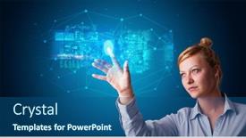  Presentation with fingerprint - PPT layouts with woman accessing modern hologram personal database with fingerprint identification background and a ocean colored foreground