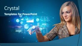  Presentation with fingerprint - Cool new slides with woman accessing modern hologram personal database with fingerprint identification backdrop and a ocean colored foreground