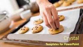  Presentation with chocolate chip - Amazing slides having woman adding chocolate chip on dough backdrop and a tawny brown colored foreground