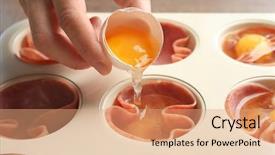  Presentation with muffin animation - Colorful PPT theme enhanced with woman adding egg into muffin backdrop and a  colored foreground