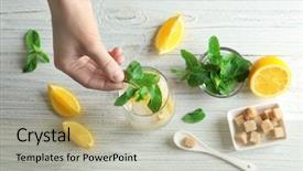  Presentation with colorful cocktails mojito red cocktail - PPT layouts featuring woman adding mint to mojito background and a mint green colored foreground