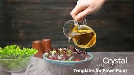  Presentation with salad - Slide deck enhanced with woman adding tasty apple vinegar background and a gray colored foreground