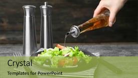  Presentation with salad - Amazing PPT theme having woman adding tasty apple vinegar backdrop and a yellow colored foreground