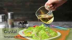  Presentation with salad - Slide set consisting of woman adding tasty apple vinegar background and a yellow colored foreground