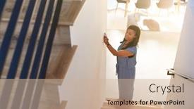  Presentation with digital - PPT theme featuring woman-adjusting-digital-central-heating background and a soft green colored foreground