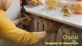  Presentation with temperature - Presentation theme having woman-adjusting-the-temperature background and a tawny brown colored foreground