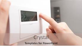 Presentation with house - Theme having woman-adjusts-the-thermostat background and a coral colored foreground