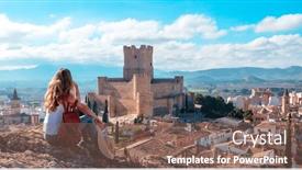  Presentation with castle - PPT layouts consisting of woman-admiring-atalaya-castle background and a violet colored foreground