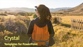  Presentation with spanish - Slide deck enhanced with woman admiring spanish landscape rambla background and a tawny brown colored foreground