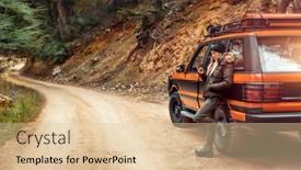  Presentation with road trip - Presentation theme enhanced with woman-adventurer-traveling-and-exploring background and a lemonade colored foreground