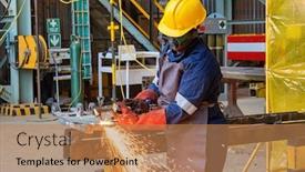  Presentation with african woman - Audience pleasing slide deck consisting of woman-african-gas-welder backdrop and a coral colored foreground