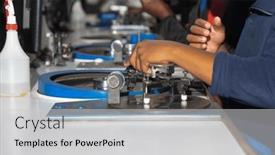  Presentation with spinning wheel - Slides with woman-african-worker-polishing and a light gray colored foreground