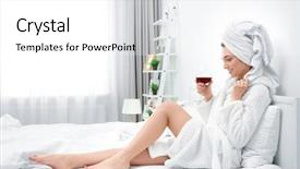  Presentation with wine - Beautiful slides featuring woman after shower in bathrobe backdrop and a white colored foreground