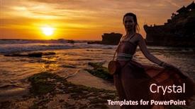  Presentation with bali temple - Beautiful PPT layouts featuring woman-against-pura-tanah-lot backdrop and a wine colored foreground