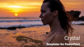  Presentation with bali temple - Amazing PPT layouts having woman-against-pura-tanah-lot backdrop and a tawny brown colored foreground