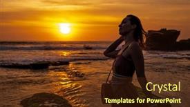  Presentation with bali temple - Beautiful PPT theme featuring woman-against-pura-tanah-lot backdrop and a tawny brown colored foreground