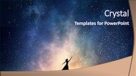  Presentation with dark blue sky stars - Amazing theme having woman against starry sky backdrop and a  colored foreground