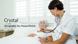  Presentation with health woman running female runner - Theme with woman against window at home background and a sky blue colored foreground