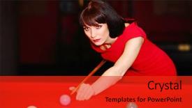  Presentation with billiard - Presentation theme enhanced with woman-aiming-for-the-billiard background and a red colored foreground