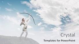  Presentation with goal - Slide deck with woman-aiming-her-goal background and a white colored foreground