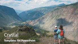  Presentation with river valley - Amazing PPT layouts having woman-an-her-son backdrop and a tawny brown colored foreground