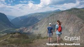  Presentation with river valley - Slide set featuring woman-an-her-son background and a gray colored foreground