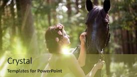  Presentation with horse therapy - Beautiful PPT theme featuring woman and a dark horse backdrop and a yellow colored foreground