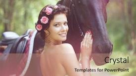  Presentation with horse - Presentation theme consisting of woman and a dark horse background and a coral colored foreground