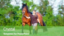  Presentation with horse in field - Audience pleasing PPT layouts consisting of woman and a horse walking backdrop and a seafoam green colored foreground