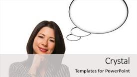  Presentation with people thought - Beautiful presentation theme featuring woman and blank thought bubble backdrop and a light gray colored foreground