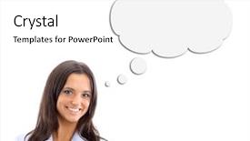  Presentation with thought - Audience pleasing slide deck consisting of woman and blank thought bubbles backdrop and a white colored foreground