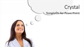  Presentation with thought - Beautiful presentation theme featuring woman and blank thought bubbles backdrop and a white colored foreground
