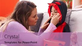  Presentation with halloween - PPT theme having woman-and-boy-wearing-costume background and a  colored foreground