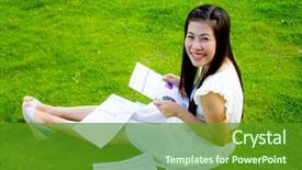  Presentation with abstract chart business - Colorful slides enhanced with woman and business chart graph backdrop and a tawny brown colored foreground