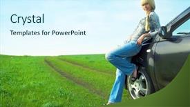  Presentation with field - Presentation enhanced with woman and car on road background and a  colored foreground