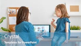  Presentation with child protection - Slide set with woman-and-child-are-using background and a teal colored foreground