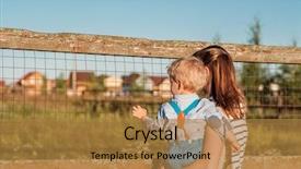  Presentation with woman child - PPT layouts with woman and child at farm background and a gold colored foreground