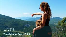  Presentation with woman child - Presentation theme having woman-and-child-looking background and a ocean colored foreground