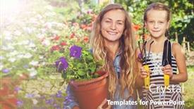  Presentation with woman child - Slide deck featuring woman and child working at garden female gardener outdoors gardening background and a coral colored foreground