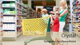  Presentation with supermarket - Slides with woman and children with shopping background and a yellow colored foreground