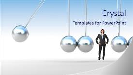  Presentation with newton cradle - Slide deck with woman and classic newton cradle background and a light blue colored foreground