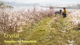  Presentation with social distancing - PPT layouts having woman-and-dog-in-autumn background and a tawny brown colored foreground