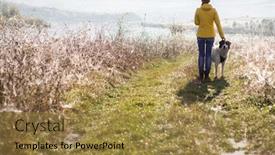  Presentation with social distancing - Audience pleasing PPT theme consisting of woman-and-dog-in-autumn backdrop and a coral colored foreground