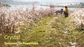  Presentation with social distancing - Beautiful theme featuring woman-and-dog-in-autumn backdrop and a tawny brown colored foreground