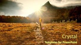  Presentation with guide dog helping blind woman - Cool new slides with woman-and-dog-outdoors backdrop and a tawny brown colored foreground